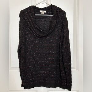 CJ Banks Black Sweater with Red Metallic Accents